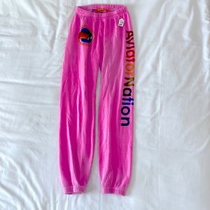 Aviator Nation: neon pink logo sweats— Womens Small